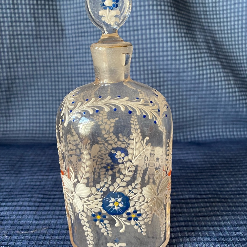 Vintage Hand-painted Apothecary Glass Perfume Bottle